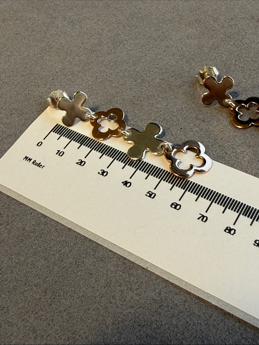 Sterling Silver Floral Link Drop Earrings - Silver